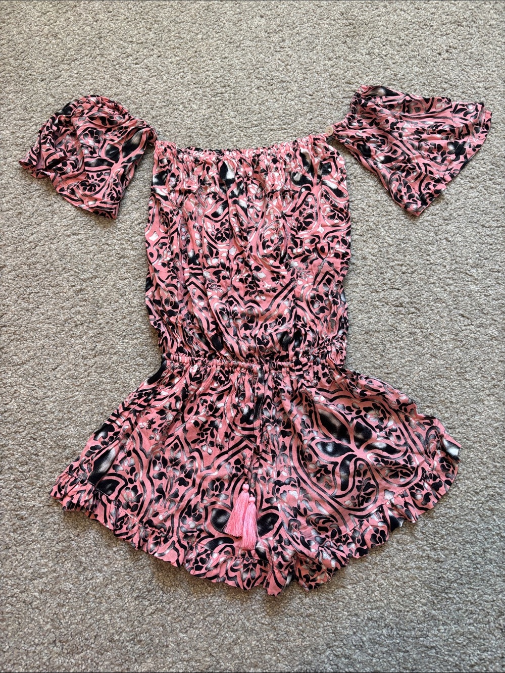 Tiare Hawaii S Small Pink Romper with Black & Silver Accents